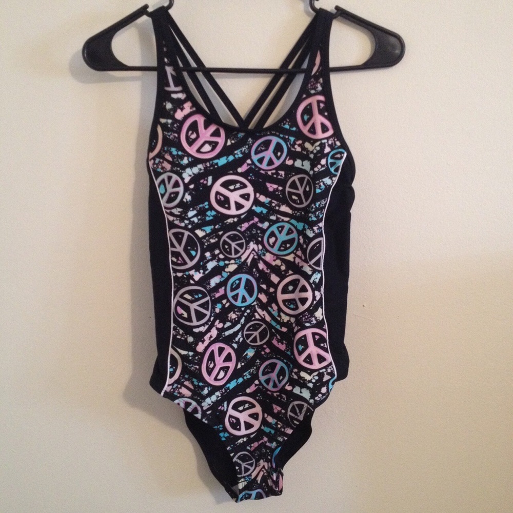 Vintage peace sign bathing suit  Lisa Frank vibes